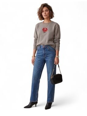 VANS Gray Crewneck Embroidered Red Rose Logo Glam Skater Vibe